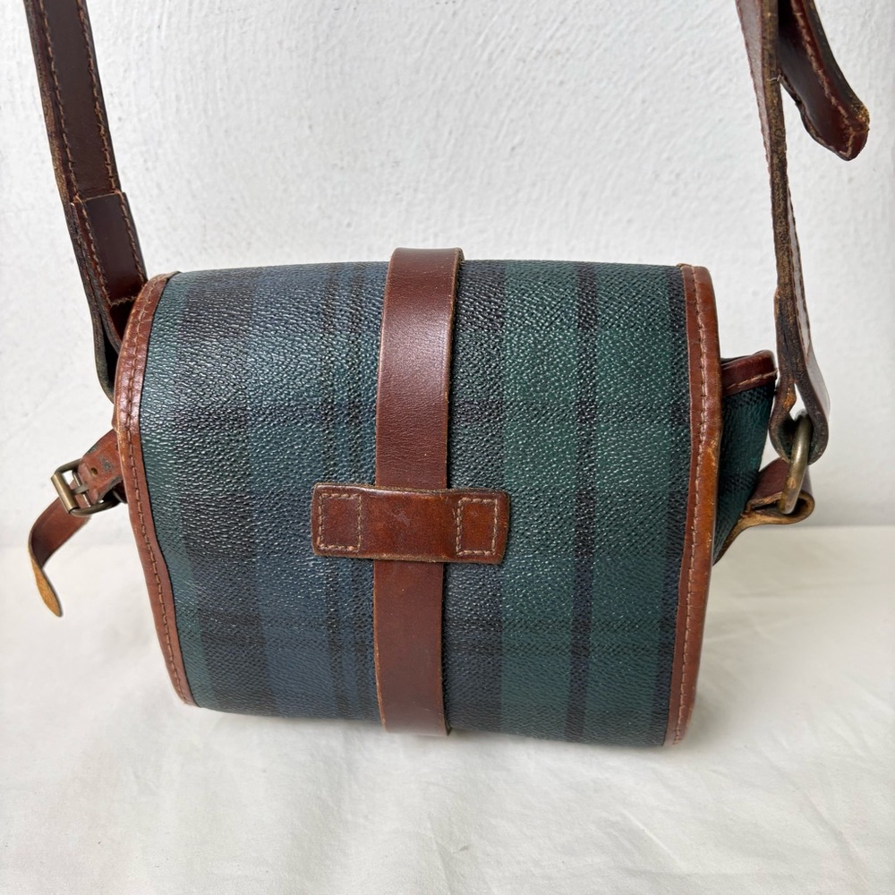 POLO RALPH LAUREN Vintage 90s Tartan Blackwatch Canvas Leather Crossbody Bag - Picture 6 of 14
